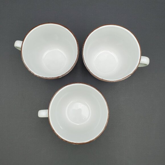 Pfaltzgraff Trellis White Mugs White Mugs Brown Bands Embossed Scrolls - Picture 3 of 6